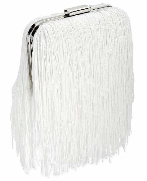 INC Colie Evening Formal Prom Party Cream Fringe Clutch Crossbody Bag Women's - Picture 2 of 10